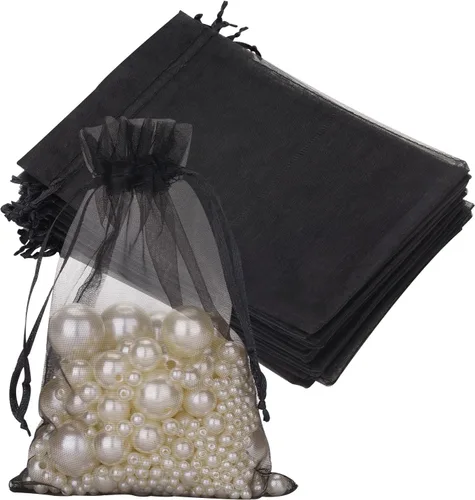 Miniatura 18 de Joycraft 50 bolsas de organza, bolsas de tul transpirables doradas de 4 x 6 pulgadas con cordón, bolsa de malla transparente para recuerdos de boda