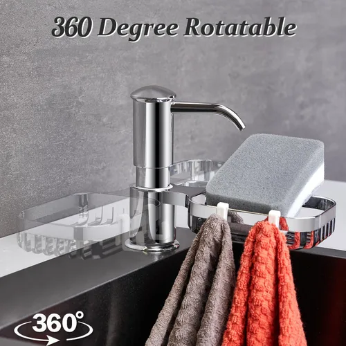Miniatura 5 de Dispensador de jabón para fregadero con soporte para esponja, dispensadores de jabón integrados para fregadero de cocina, dispensador de jabón