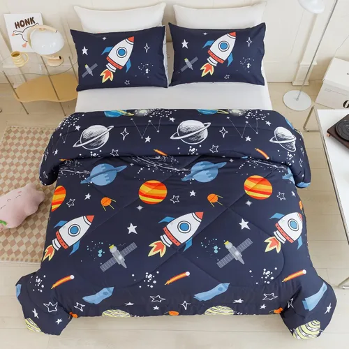 Miniatura 12 de RYNGHIPY Juego de ropa de cama de dinosaurio - Juego de edredón tamaño Queen para chicos y chicas - Juego de cama de dinosaurio suave, transpirable