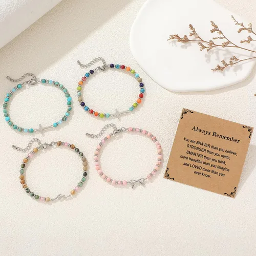 Miniatura 4 de Pulsera de onda/lazo/cruz para mujer, coloridas pulseras de cuentas de piedra natural, regalo único de amistad para mejor amiga, hermana, mejor