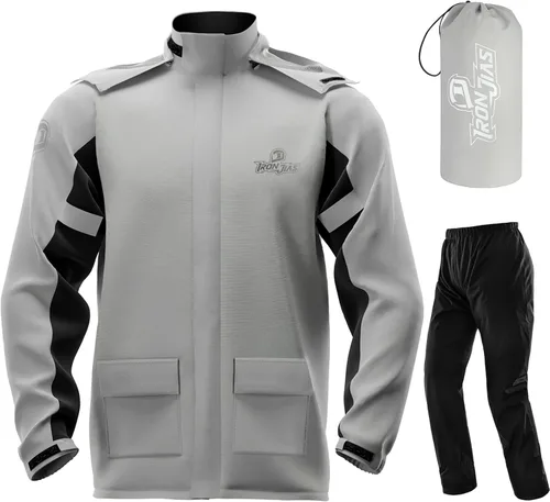 Miniatura 8 de IRON JIA'S Traje de lluvia, equipo de lluvia para motocicleta para hombres y mujeres, chaqueta y pantalones impermeables, impermeable transpirable
