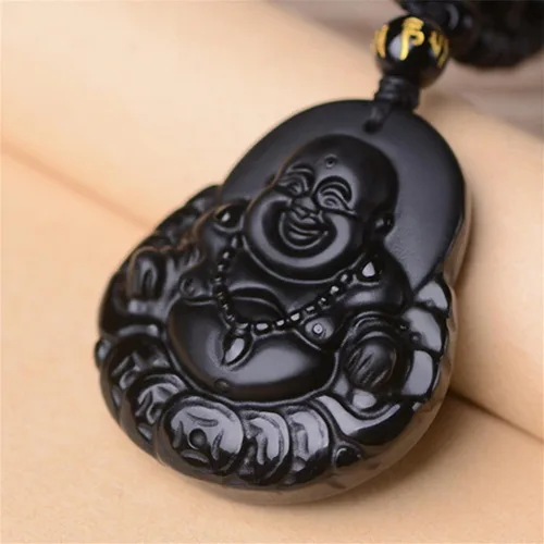 Miniatura 3 de Collar de obsidiana negra con dije de protección de amuleto de la suerte con cadena de cuentas extendida, piedra de cristal curativo, collares