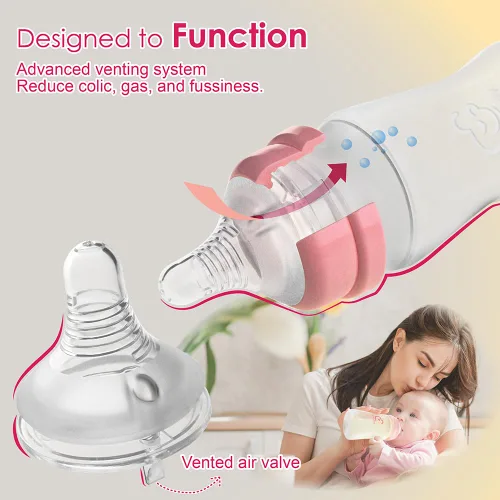 Miniatura 5 de Nenesupply Biberones de silicona para recién nacidos, biberones de alimentación de flujo lento para bebés amamantados, cuello ancho, 8 onzas