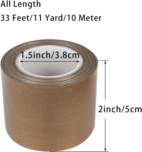 Miniatura 2 de Cinta de PTFE Telfon Cinta de alta temperatura Cinta de sellado de soldadura para máquina selladora al vacío (marrón, 1.969 in x 11 yardas (33 pies)