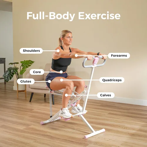 Miniatura 3 de Sunny Health & Fitness Row-N-Ride - Entrenador de sentadillas, equipo de ejercicio plegable y de fácil instalación, resistencia ajustable, para Rosa