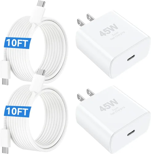 Bloque de cargador USB C para iPhone 17 16 Pro Max de 45 W tipo C iPhone 16 17, cargador súper rápido con cable de carga rápida tipo C de 10 pies de