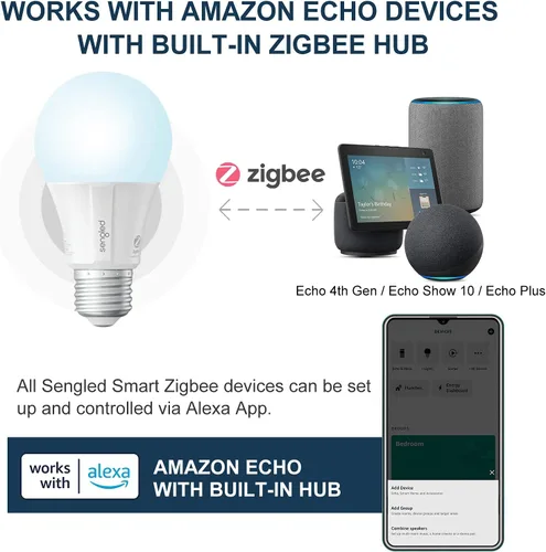 Miniatura 6 de Sengled - Bombillas inteligentes Zigbee, requiere un concentrador inteligente, funciona con SmartThings y Echo con concentrador incorporado, control