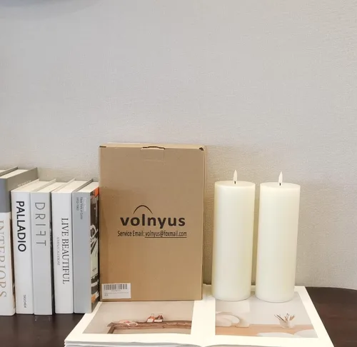 Miniatura 6 de volnyus Juego de 2 velas sin llama (3 x 9 pulgadas) velas de cera LED parpadeantes que funcionan con pilas con control remoto y temporizadores