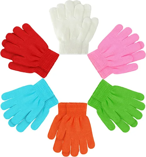 Miniatura 8 de Boao 6 pares de guantes para niños, dedos completos, guantes de punto para niños pequeños, guantes cálidos de invierno para niños y niñas