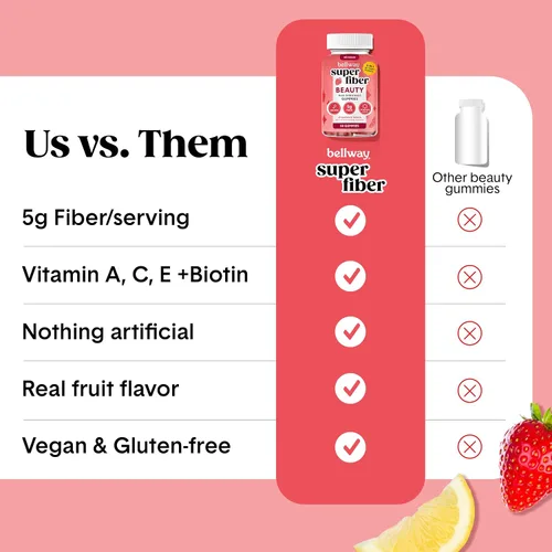 Miniatura 4 de Bellway Super Fiber Gummies + Beauty - Suplemento de fibra sin azúcar con biotina y vitaminas A C E - Apoya la salud digestiva, la piel, el cabello