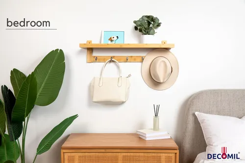 Miniatura 2 de DECOMIL Perchero de bambú con estante, colgador de pared