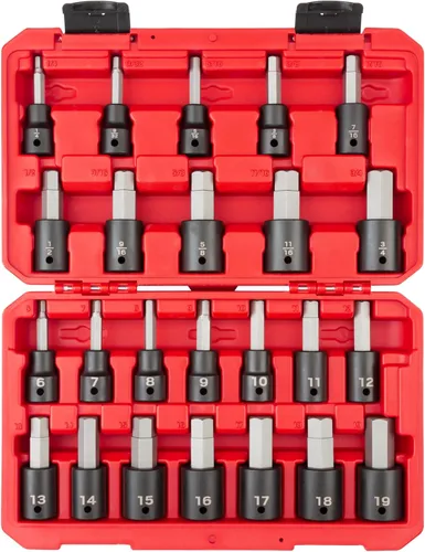 TEKTON SIB92311 - Juego de llaves de vaso de impacto hexagonal de 1/2 pulgada con funda, 24 piezas (1/4-3/4 pulgadas, 0.236-0.748 in)