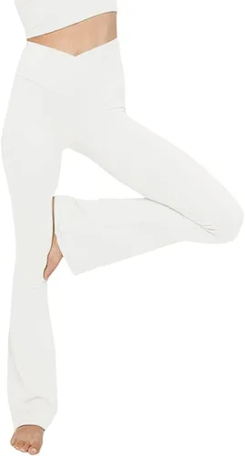 TOPYOGAS - Pantalones de yoga estilo casual para mujer, pierna con corte de bota, leggings de cintura alta cruzada en V, pantalones de entrenamiento