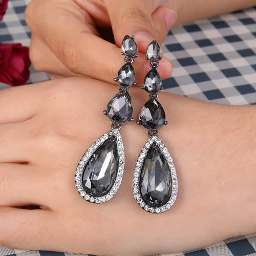 Miniatura 4 de BriLove Pendientes largos de araña largos para mujer, diseño de lágrima, para boda