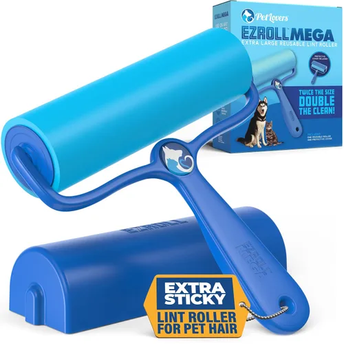 PetLovers EzRoll - Rodillo de pelusa reutilizable – Adhesivo para toda la vida y removedor multiusos de pelo, polvo y pelusa de mascotas, para ropa,