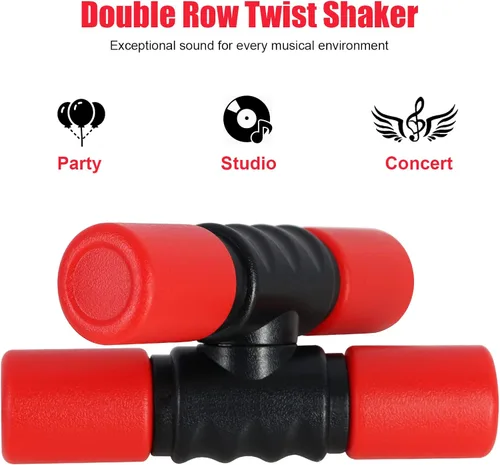 Miniatura 3 de RANMING Twist Shaker ABS Double Row Shakers Instrumentos de percusión Instrumentos de percusión de volumen medio para acompañamiento, estudio, Rojo