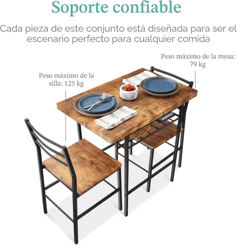 Miniatura 7 de Best Choice Products Juego de comedor moderno de 3 piezas, comedor que ahorra espacio para cocina, comedor, espacio pequeño con marco de acero