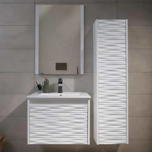 Miniatura 15 de BLOSSOM Tocador de baño blanco de 48 pulgadas con fregadero, tocador de baño flotante de madera con fregadero de 48 pulgadas, espejo, gabinete