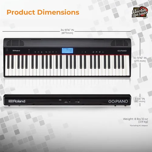 Miniatura 9 de Roland GO-61P - Paquete de piano digital de 61 teclas con soporte ajustable, pedal de sostenimiento, lecciones en línea y paño de pulido de Austin