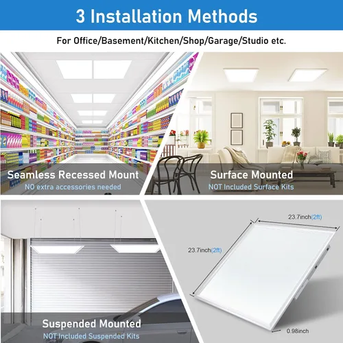Miniatura 6 de AIKVSXER Luz de Panel Plano LED de 40W 2x2 - Paquete de 4, 4400LM con Cambio de Color 3000K/4000K/5000K, Luces LED Empotradas Regulables de Techo