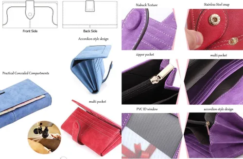 Miniatura 6 de Cartera organizadora larga plegable de cuero vegano con 17 ranuras para tarjetas para mujer