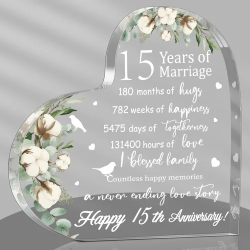 Miniatura 10 de Regalo de boda para ella años de matrimonio, regalo de feliz aniversario para mujer, corazón acrílico, recuerdo de matrimonio para esposa, marido