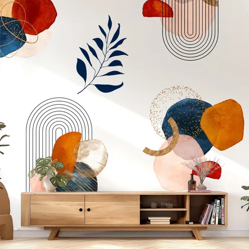 Miniatura 11 de Calcomanías de Pared Bohemias de Mediados de Siglo Modernas Despegar y Pegar, Pegatinas de Vinilo de Pared de Arcos Grandes Sol, Hojas Plantas