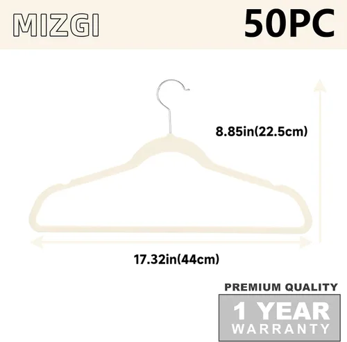 Miniatura 6 de MIZGI - Ganchos de terciopelo prémium (paquete de 50 unidades), de alta resistencia, antideslizantes, color blanco con garfio cromado; ganchos