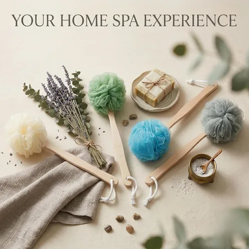 Miniatura 7 de Paquete de 4 esponjas grandes de esponja de esponja de baño con mango largo para ducha, cepillo de espalda para el cuerpo de baño, cepillo de spa