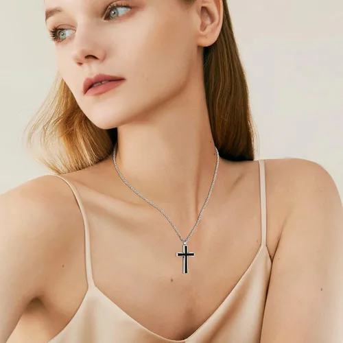 Miniatura 6 de Dletay Collar de urna de cruz para cenizas, joyería de cremación de acero inoxidable para cenizas, collar conmemorativo de cenizas para hombres