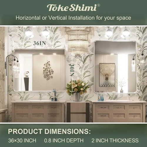 Miniatura 88 de TokeShimi - Espejo para pared de baño, espejo de tocador con marco de metal de aleación de aluminio mate cepillado e inoxidable, decoración rústica