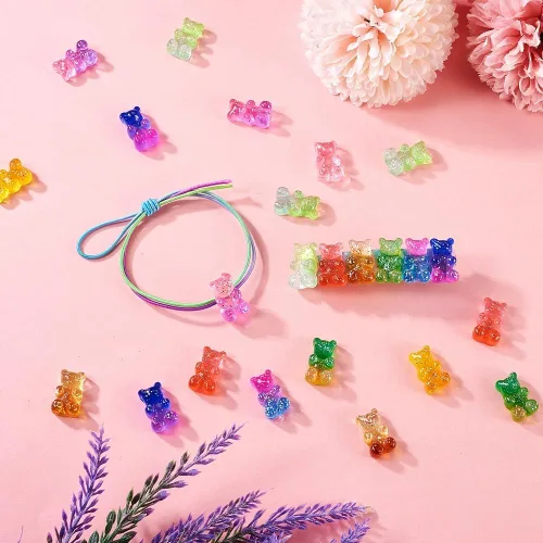 Miniatura 3 de Pandahall - 45 unidades de cabujones de oso gomoso de resina, coloridos dijes de oso de caramelo con parte trasera plana, dijes de uñas