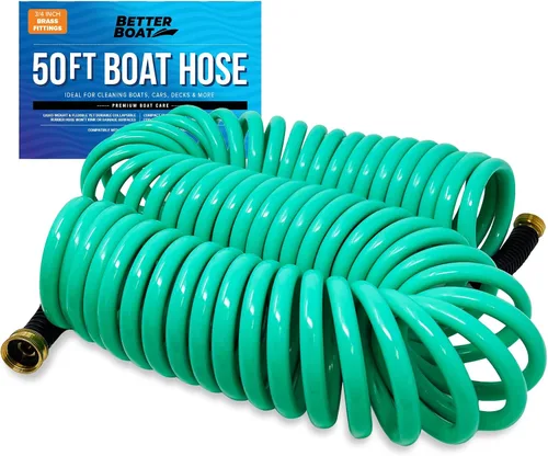 Miniatura 9 de Manguera de barco enrollada de 15 pies, manguera de agua enrollada expandible, conectores de grado marino de 3/4 de pulgada, perfecta para lavado