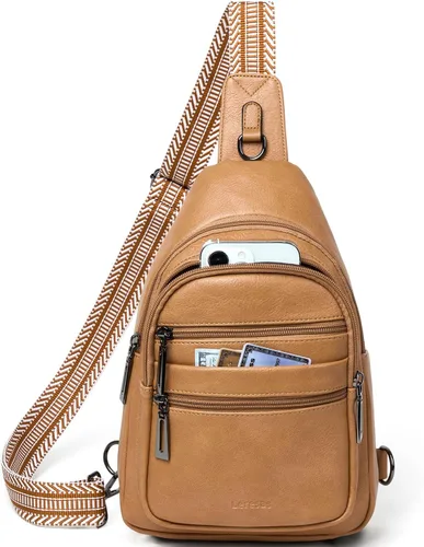 Miniatura 12 de Leresas - Bolsa de 7L para colgarse para mujeres y hombres, 4 bolsillos con cremallera, bolsas de moda estilo bandolera, riñonera, bolso de cuero