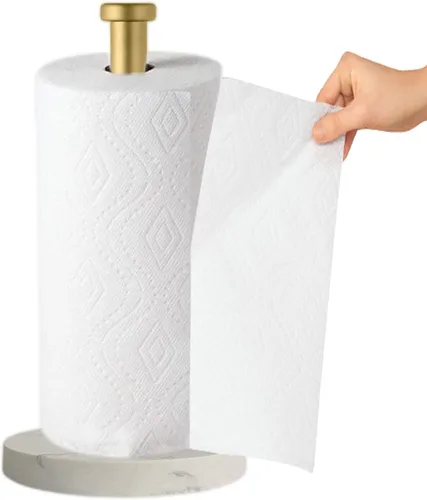 Miniatura 3 de Soporte para toallas de papel, soporte de rollo de papel de pie para cocina y baño, con base de mármol pesada para operación con una sola mano Oro-b