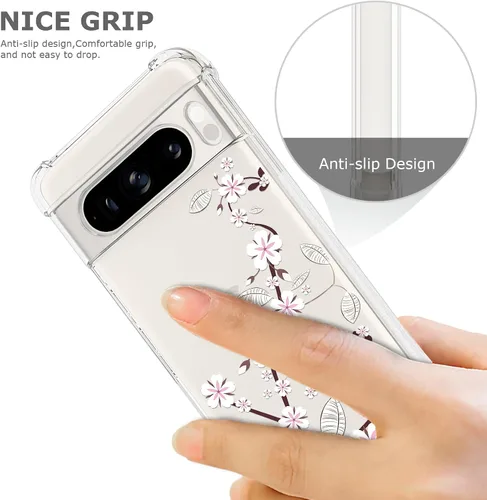 Miniatura 5 de Funda transparente floral para Pixel 8 Pro para mujeres/niñas, bonita funda de teléfono para Google Pixel 8 Pro, diseño de flores, delgada, suave