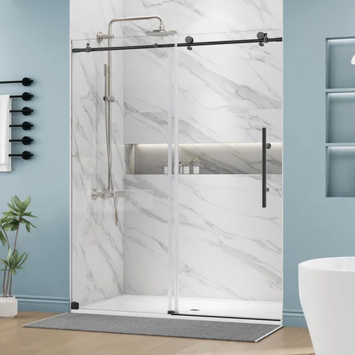 Miniatura 13 de DELAVIN Puerta de regadera sin marco de 56-60 pulgadas, puerta de regadera corredera para baño, vidrio templado transparente de 5/16 pulgadas (8mm)