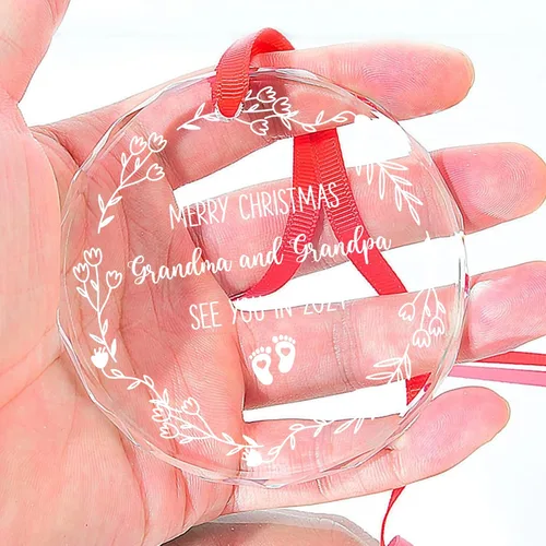 Miniatura 2 de Adorno de cristal personalizado para anuncio de bebé, adorno de Feliz Navidad, abuela y abuelo te veo en 2024, regalo de abuelos promocionados