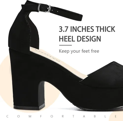 Miniatura 5 de CAMSSOO Sandalias de plataforma para mujer, de gamuza, con puntera abierta, correa al tobillo, a la moda, sexy, para boda, con bloques de tacón