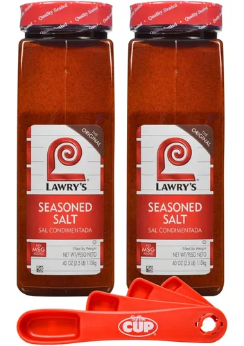 Lawry's Sal sazonada, 40 onzas (paquete de 2) con cucharas giratorias By The Cup