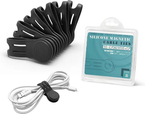 Miniatura 16 de Kanemc Paquete de 8 lazos giratorios magnéticos, atadura de cable magnética de silicona reutilizable para USB, auriculares, cargador, cables