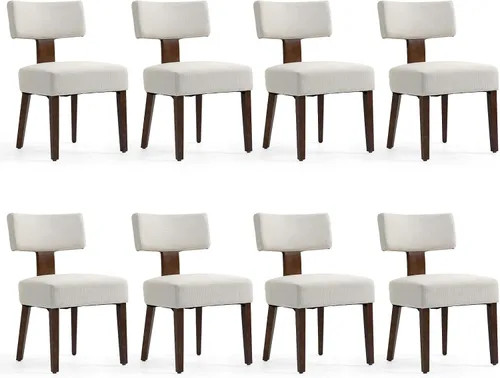 Miniatura 8 de Juego de 4 sillas de comedor, sillas de cocina de tela tapizada en madera, silla acolchada de lino sin brazos con respaldo curvo acentuado