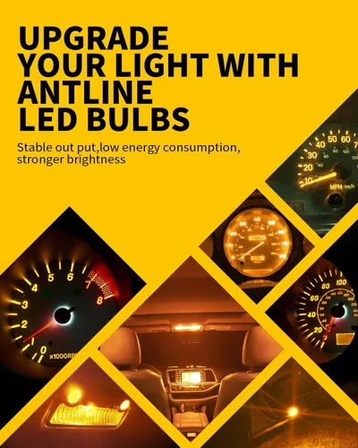 Miniatura 7 de Antline Bombilla LED T5 37 74 73 2723 2721 194 T10 168 2825 W5W amarillo ámbar, superbrillante PC74 PC37 PC168 PC194 Reemplazo LED para cúpula