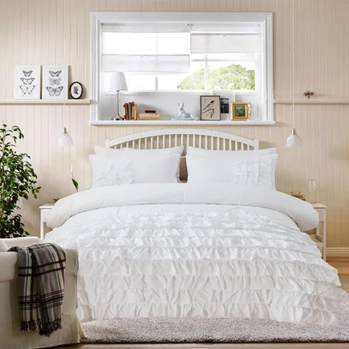 Miniatura 20 de Holawakaka Juego de edredón con volantes en cascada de color azul claro, juego de ropa de cama con volantes estilo shabby chic para niñas, mujeres