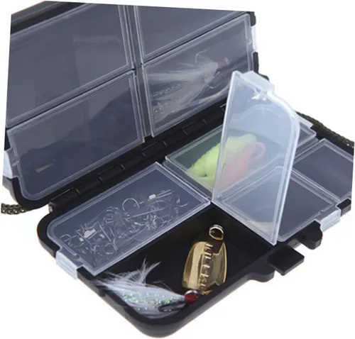 Miniatura 2 de INOOMP Caja de almacenamiento compacta para aparejo de pesca, 9 compartimentos, color rosa de plástico para pesca