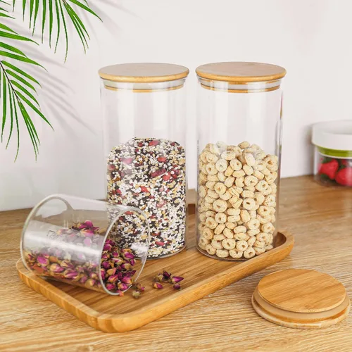 Miniatura 8 de Tarro de vidrio de 18 Oz/550 ML con tapa, recipientes de almacenamiento de vidrio versión engrosada transparente con tapa de bambú sellada