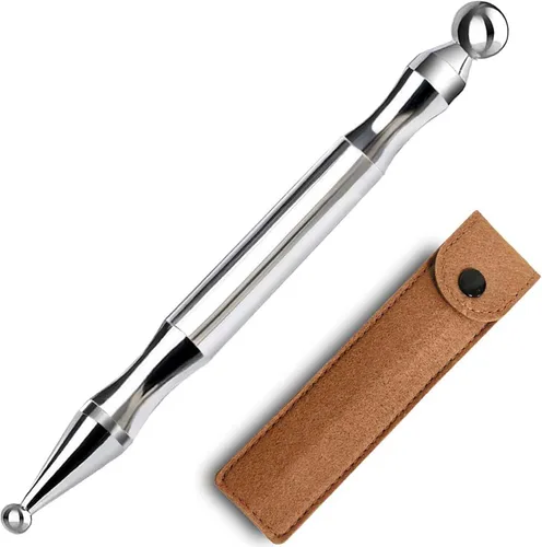 Miniatura 9 de BYYDDIY 6.3pulg de acero inoxidable herramientas de reflexología facial de doble cabeza con bolsa de fieltro, herramienta de masaje de oído, punta