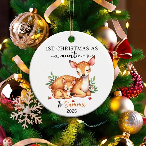 Miniatura 3 de Adorno personalizado de 1ª Navidad como tía 2025, regalo de recuerdo para tía, tía ciervo, adorno de Navidad, regalo para tía nueva, adorno