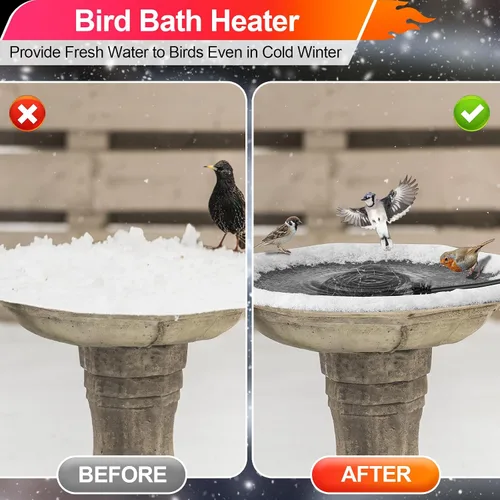Miniatura 6 de Saillong Descongelador de baño para pájaros, roca calentada, sumergible de 80 W, calentador de agua de invierno controlado termostático con base