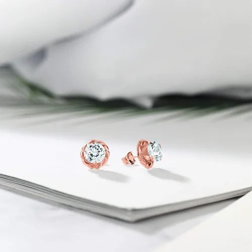 Miniatura 137 de Gem Stone King Aretes de plata de ley 925 de 0.236 in con piedra natal redonda para mujer
